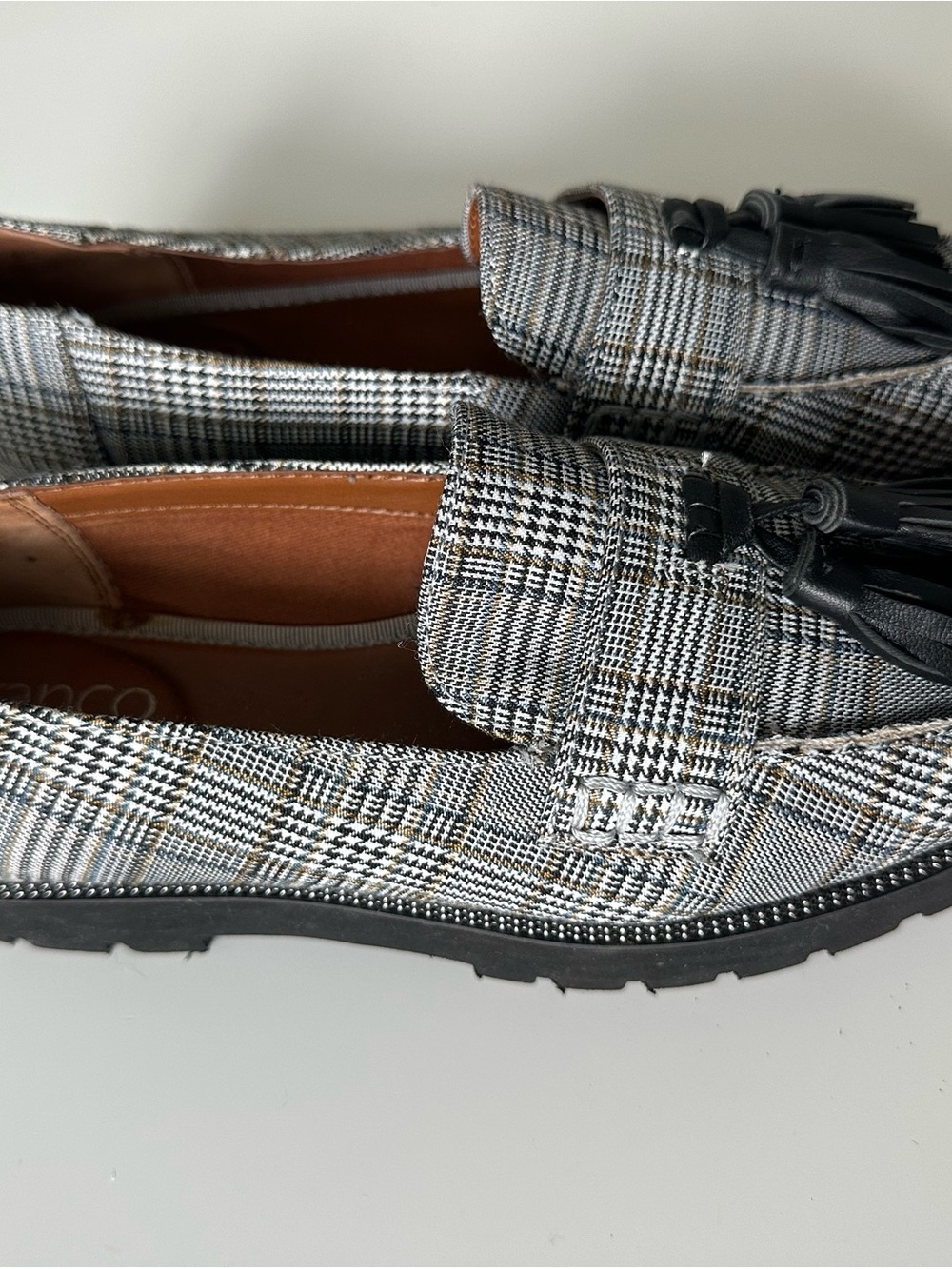 Franco Sarto Black and White Plaid Tassel Loafers Size 6.5 - Picture 14 of 14
